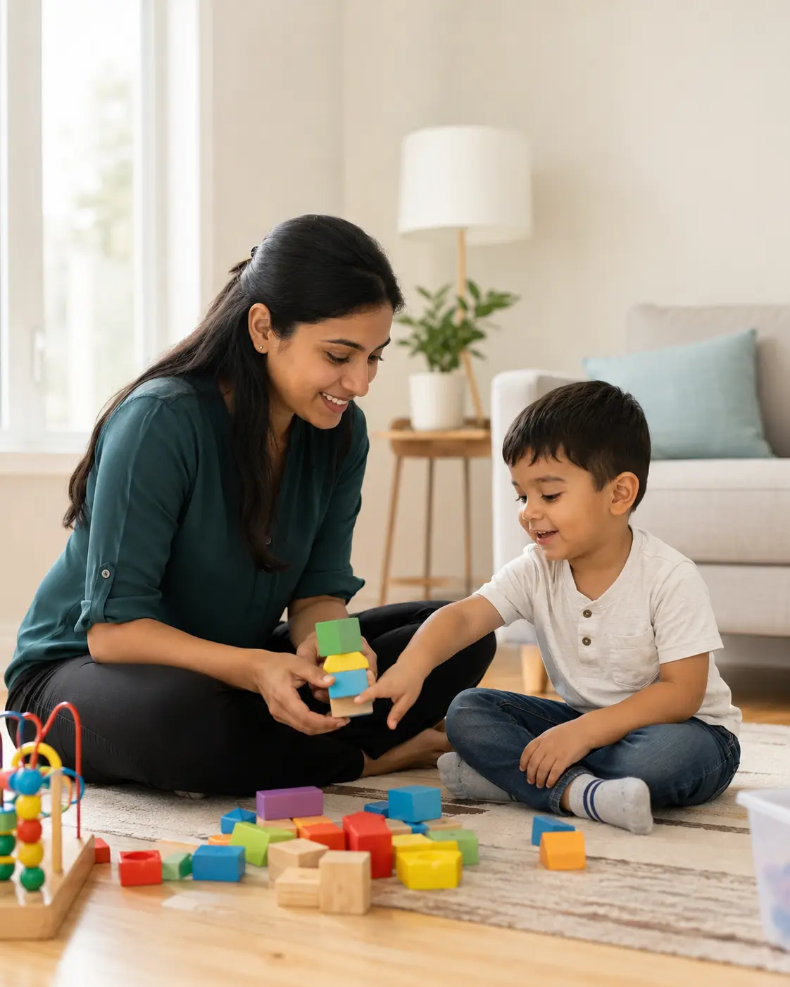 BCBA therapist delivering personalized in-home ABA therapy session with a child with autism in Ontario Canada
