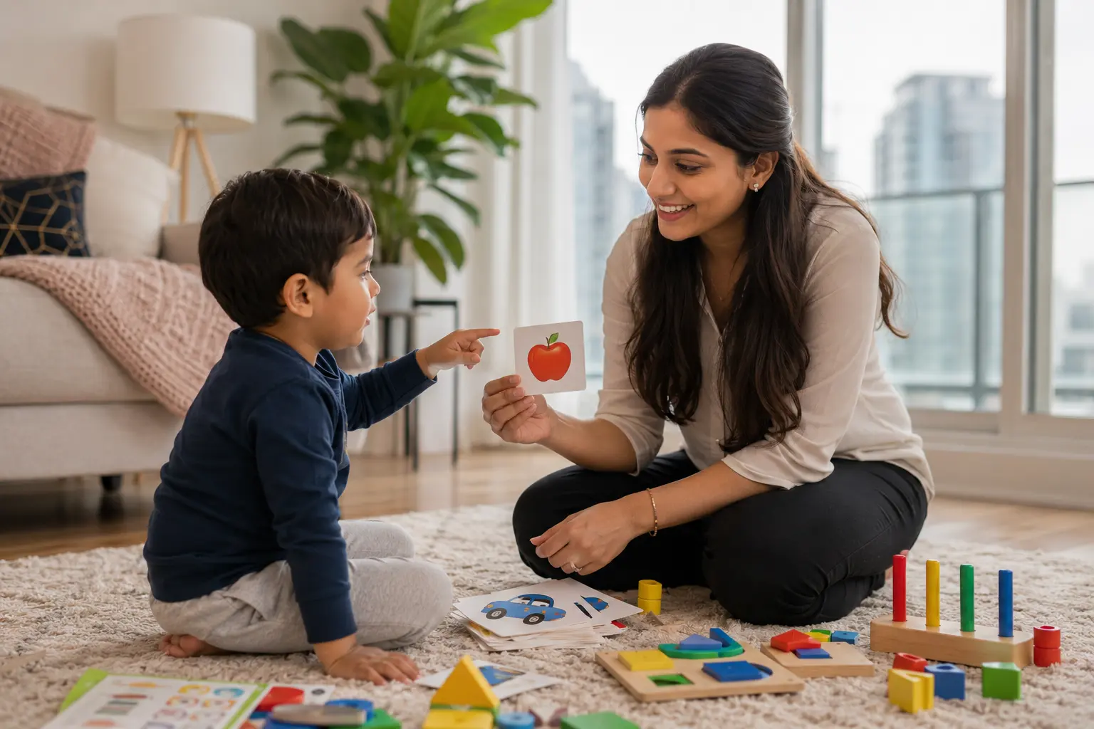 ABA therapy in Mississauga BCBA therapist working with child with autism at home in Ontario Canada