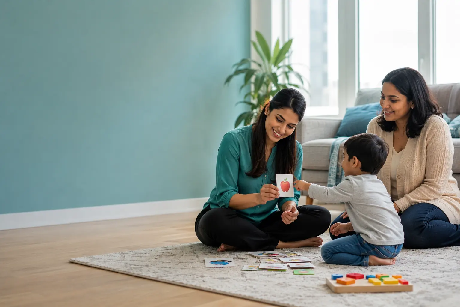 ABA therapy in Brampton BCBA therapist working with child with autism at home in Ontario Canada