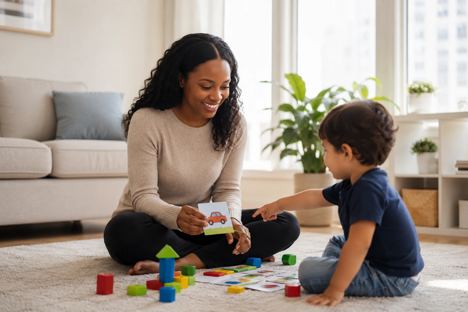 ABA therapy in Hamilton BCBA therapist working with child with autism at home in Ontario Canada