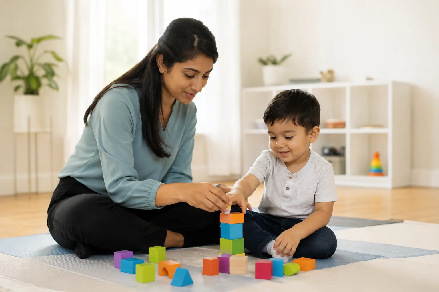 BCBA-certified therapist from Advance Academy providing ABA therapy to a child with autism in Ontario Canada
